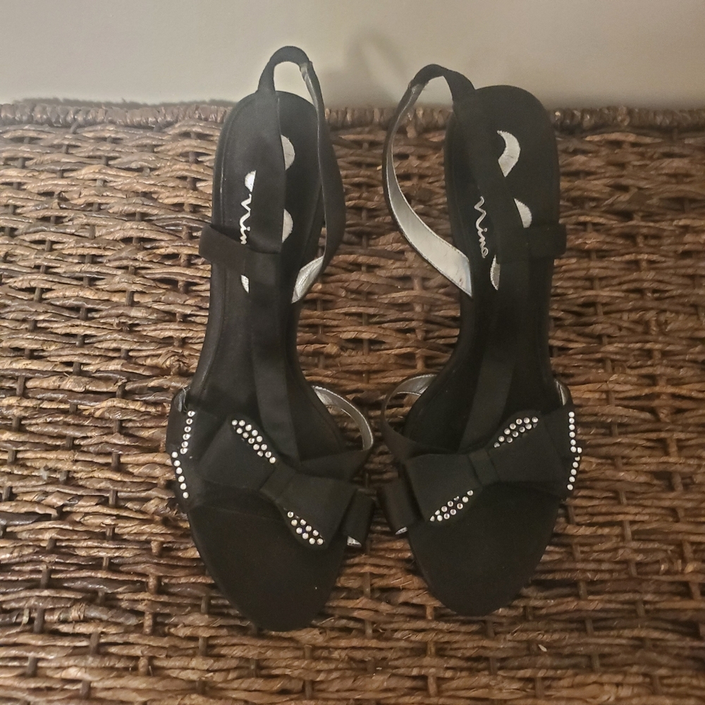 Nina Black Sandals with Bow Accent